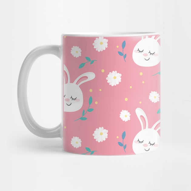 cute pink bunnies with flowers pattern by youki